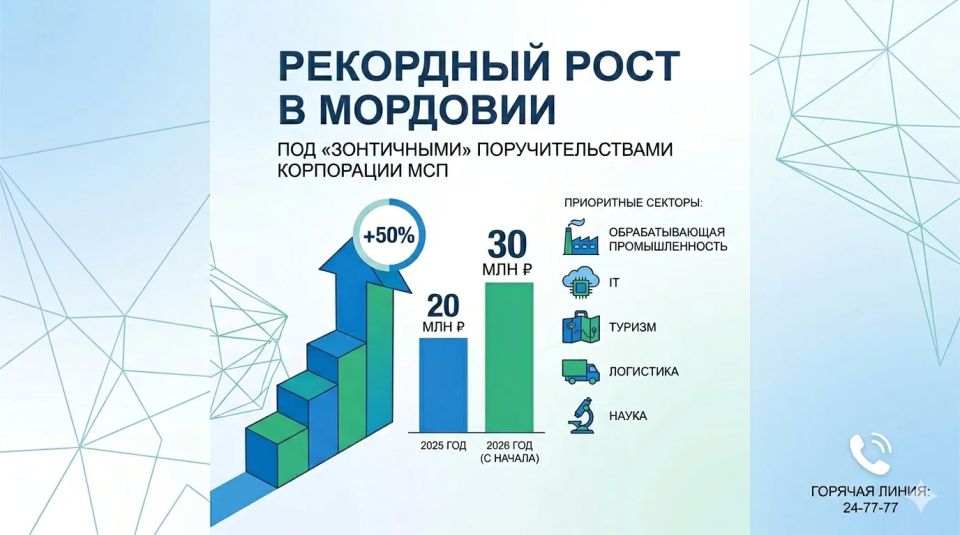 Рекордный рост в приоритетных отраслях: бизнес Мордовии нарастил финансирование под «зонтичными» поручительствами