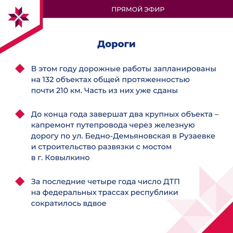 Итоги прямого эфира с Главой Мордовии Итоги прямого эфира с Главой Мордовии