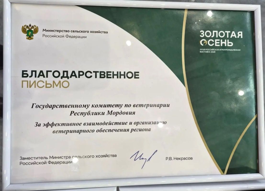 ДЕЛЕГАЦИЯ ГОСВЕТСЛУЖБЫ МОРДОВИИ НА ВЫСТАВКЕ «ЗОЛОТАЯ ОСЕНЬ - 2026»: ВРУЧЕНЫ НАГРАДЫ ЗА ДОСТИЖЕНИЯ ДЕЛЕГАЦИЯ ГОСВЕТСЛУЖБЫ МОРДОВИИ НА ВЫСТАВКЕ «ЗОЛОТАЯ ОСЕНЬ - 2026»: ВРУЧЕНЫ НАГРАДЫ ЗА ДОСТИЖЕНИЯ